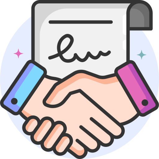 A 2d image of a handshake over a document