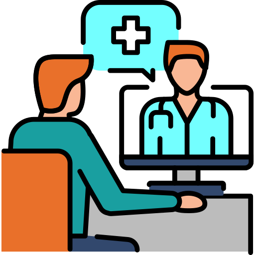 A 2d image of a person talking to a doctor.